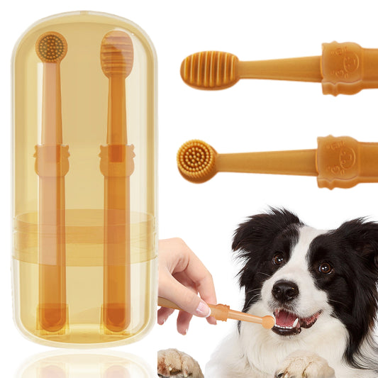 Dog Toothbrush, Pet Silicone Toothbrush Cat Tooth Brushing Kit with Storage Cup, 360° Doggie Kitten Toothbrush Tongue Cleaning Brush, Dental Care for Small Pets Ferret Dutch Pigs